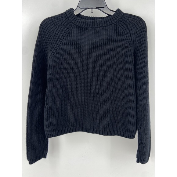 Quince Sweaters - Quince Sweater Womens XS Black Organic Fisherman Crew Chunky‎ Knit Pullover